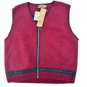 WINONA Sweater Vest Zip Up Womens Medium New Red Mayan Knit Wool Blend‎ Aztec